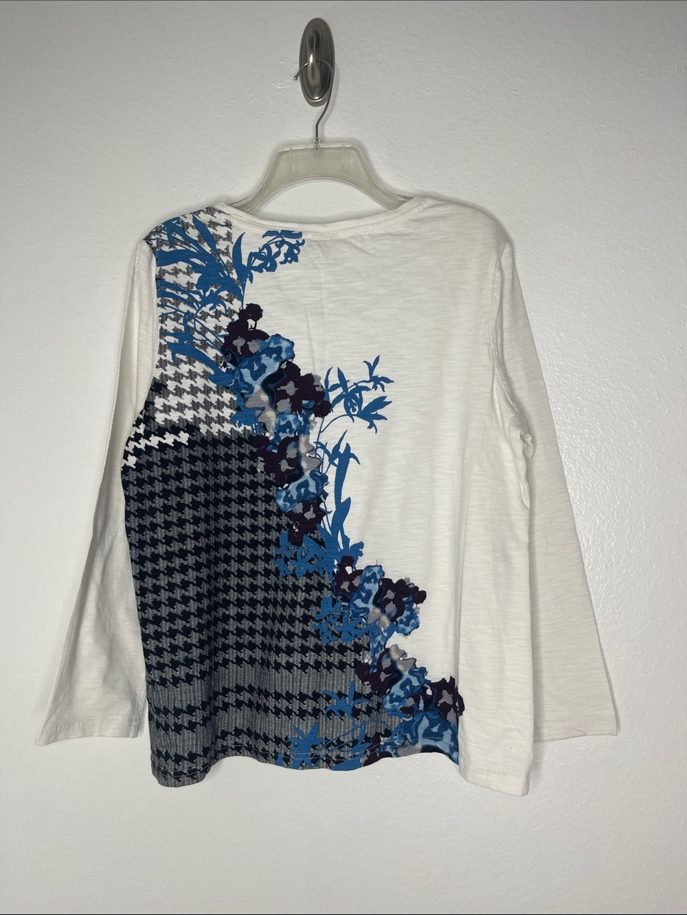 New Chico's Zenergy Floral Houndstooth 100% Cotton Long Sleeve Top Size 2 12/14 - Picture 5 of 5